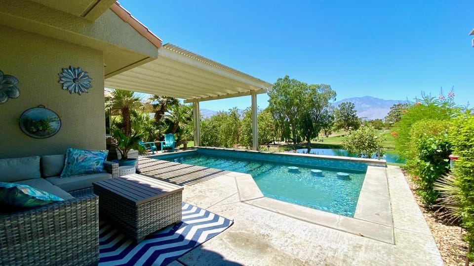 Patio, Day, Natural landscape, Garden, Mountain view, Pool view, Swimming pool, sunbed