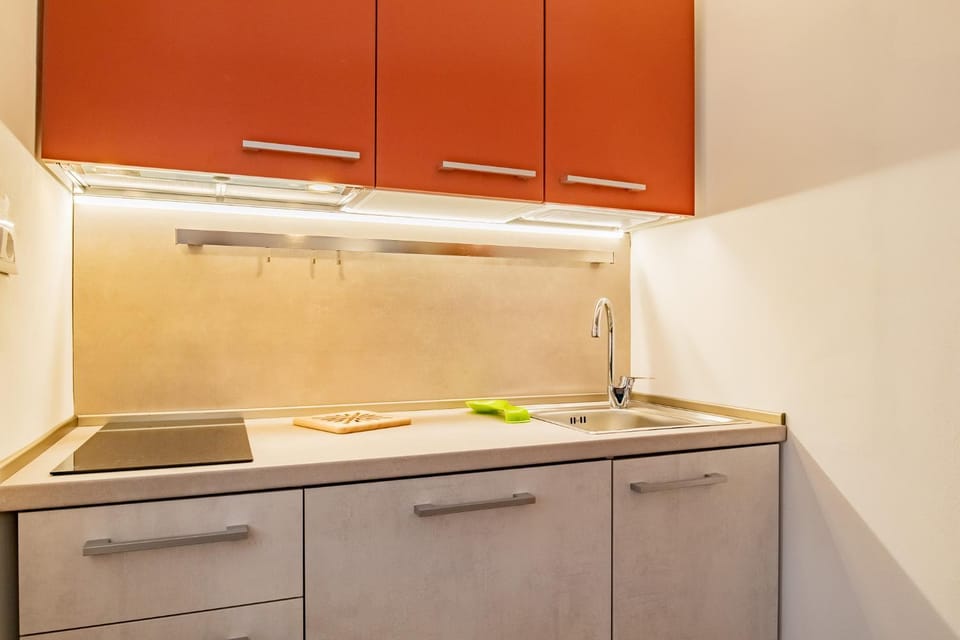 Kitchen or kitchenette, stove