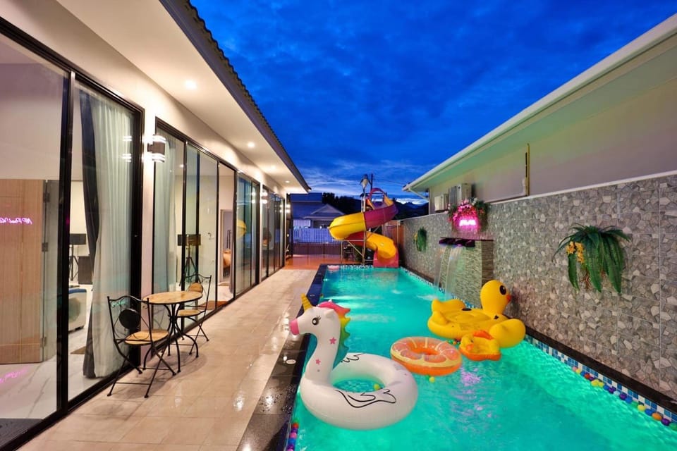 Night, Pool view, Swimming pool