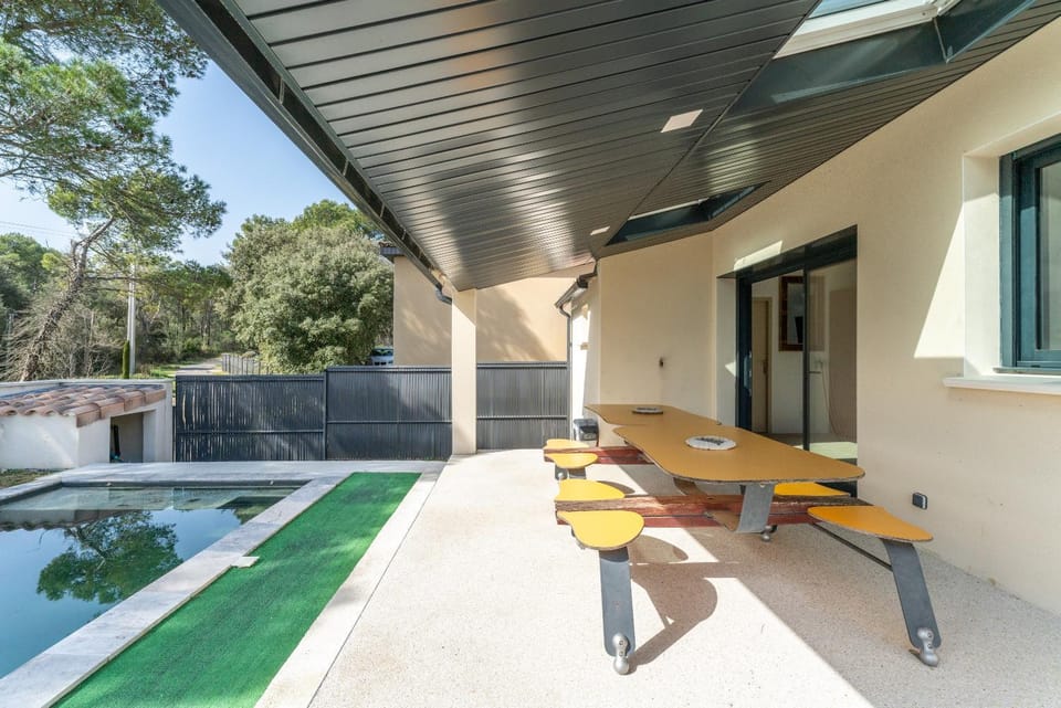 Property building, Living room, Swimming pool