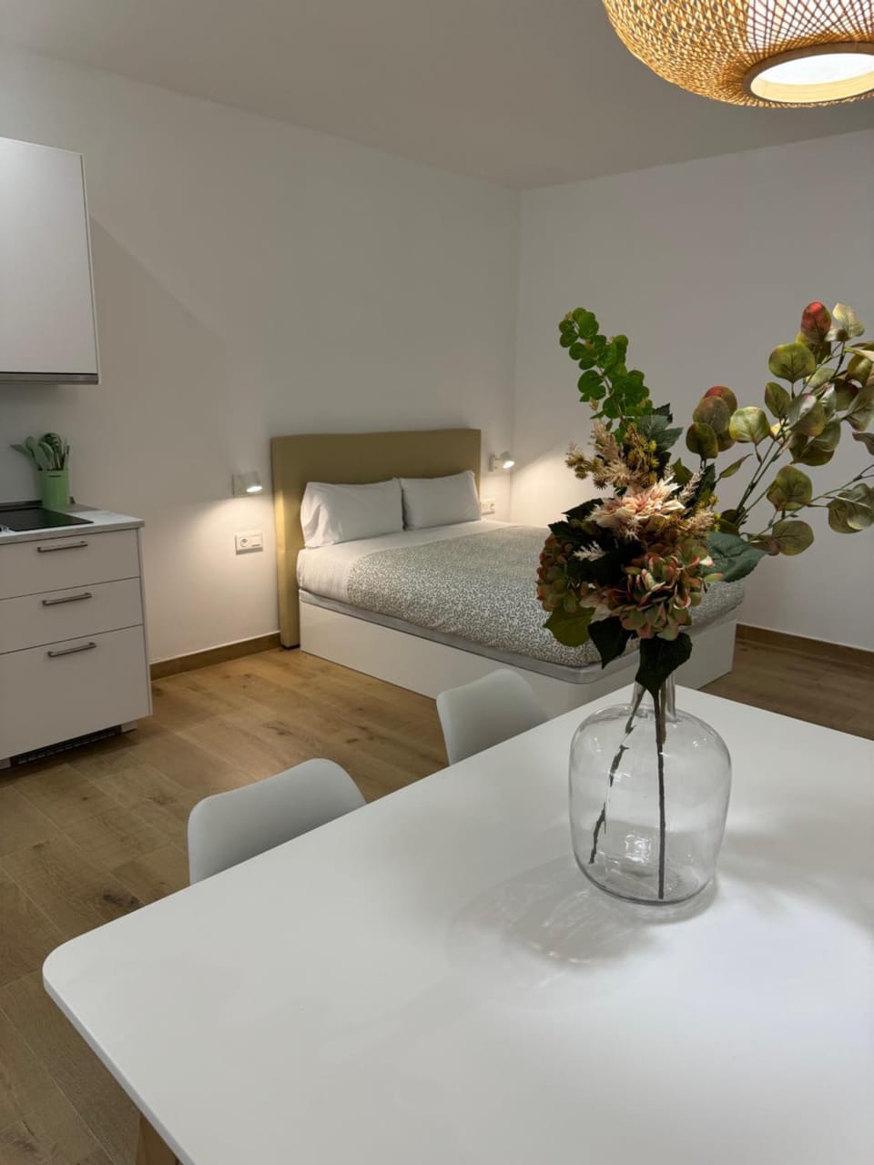 Bed, Kitchen or kitchenette, Living room, Photo of the whole room, Bedroom