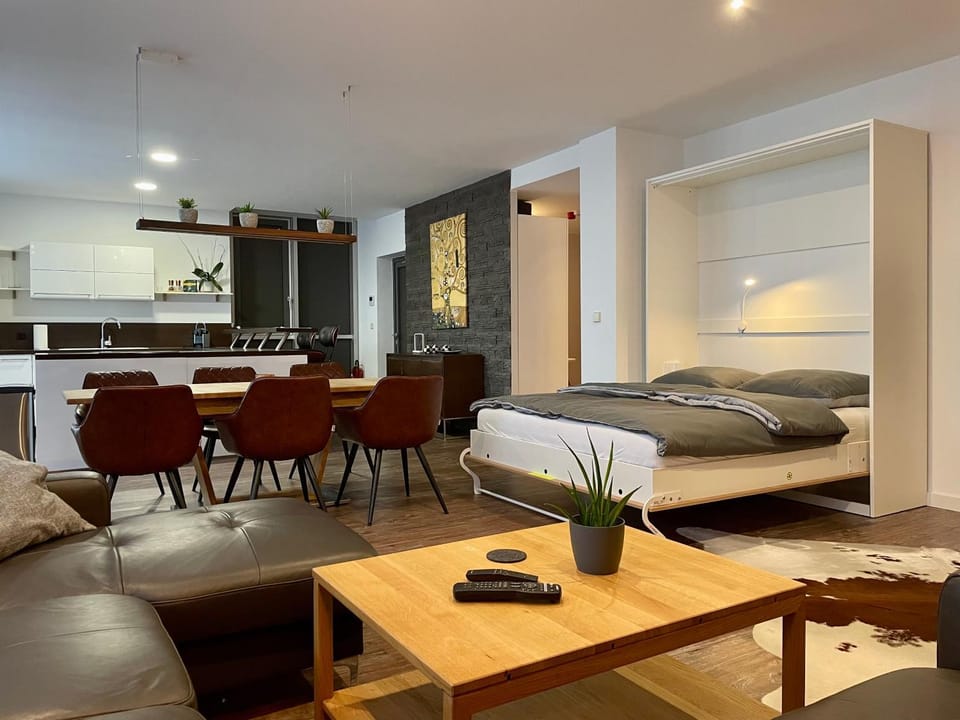 Bed, TV and multimedia, Living room, Photo of the whole room, Seating area, Dining area