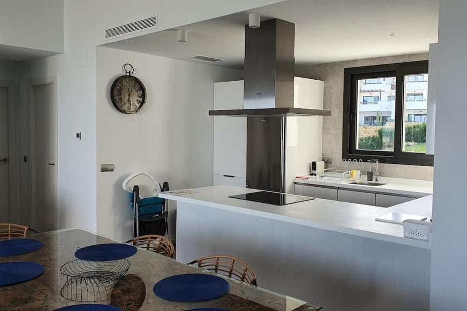 Kitchen or kitchenette, stove