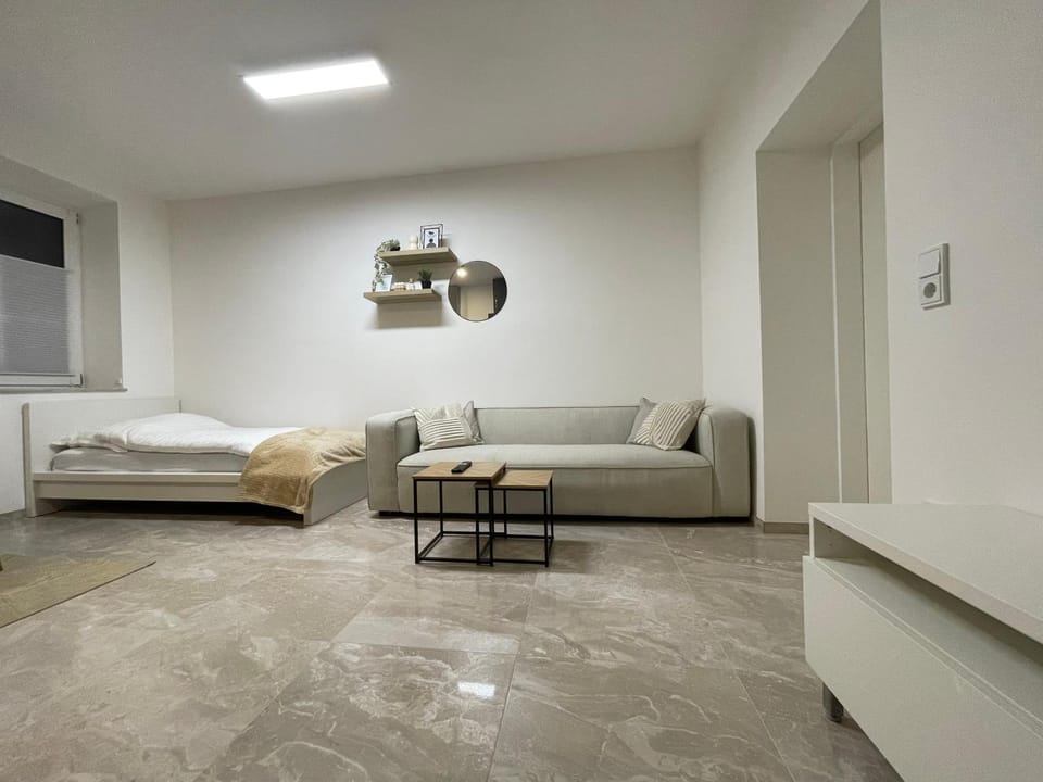 Bed, Living room, Seating area