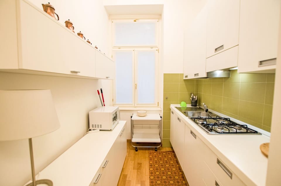 Kitchen or kitchenette, stove