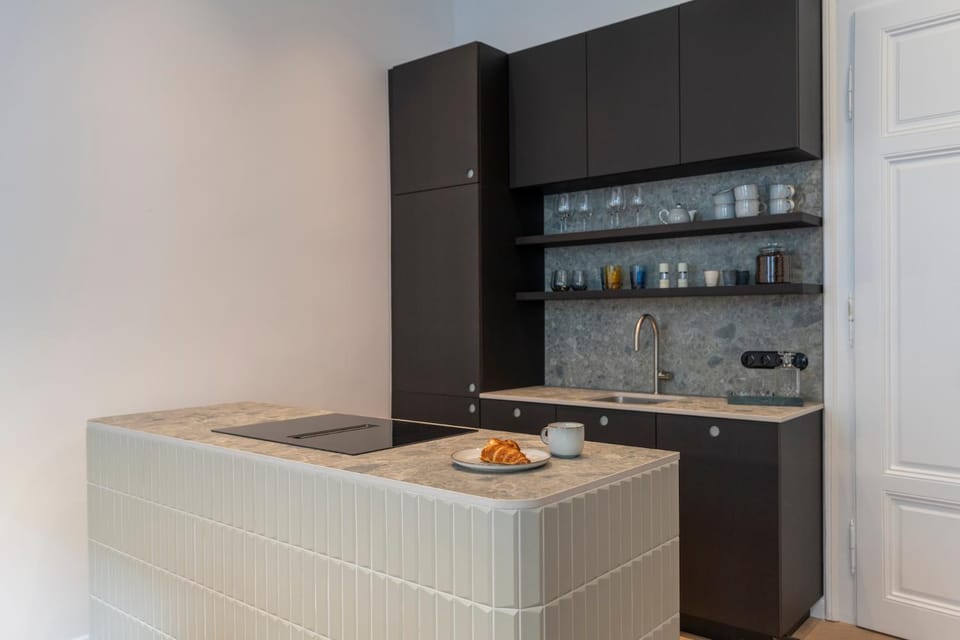 Kitchen or kitchenette, stove