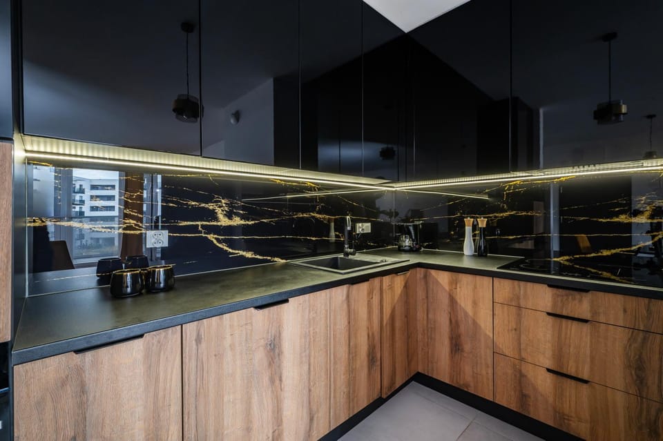Kitchen or kitchenette, stove