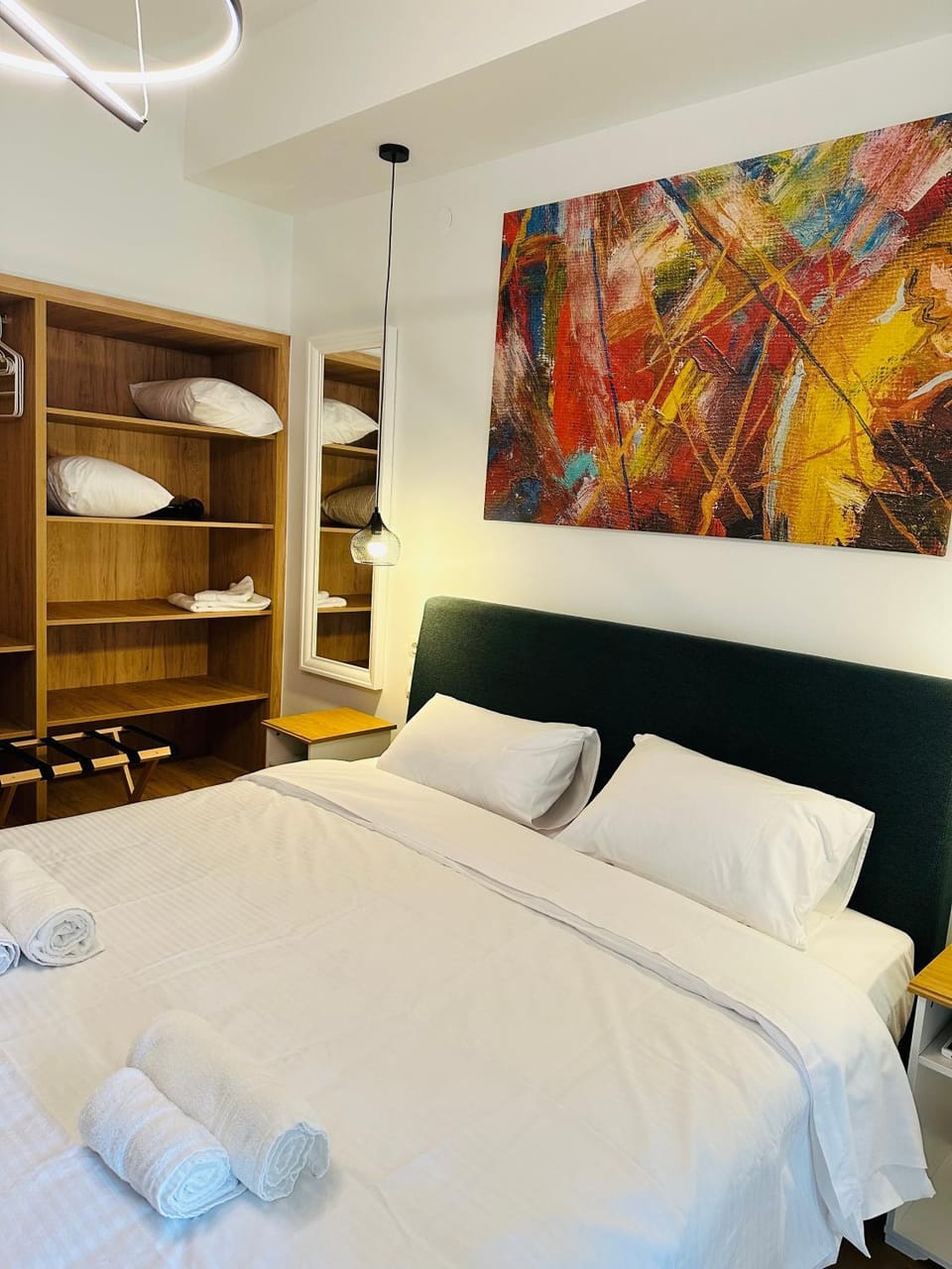Bed, Bedroom, hair dryier, wardrobe