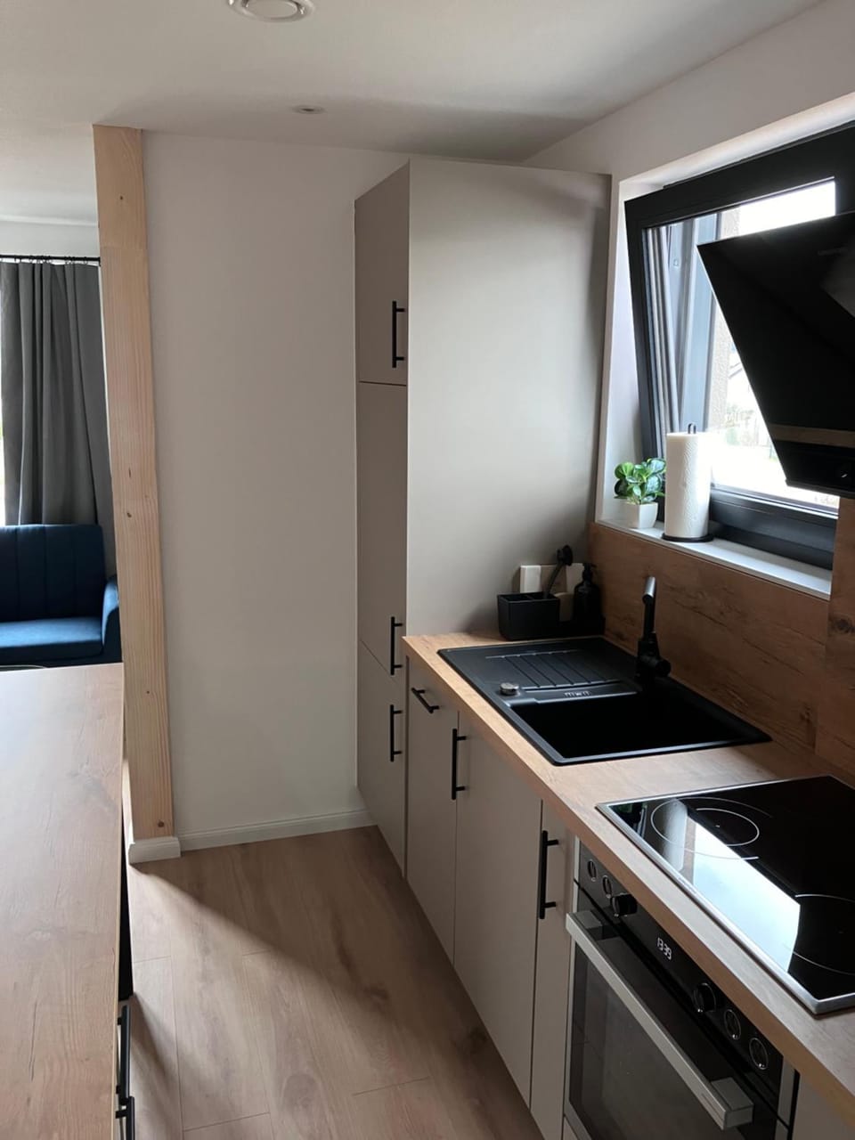 Kitchen or kitchenette, stove