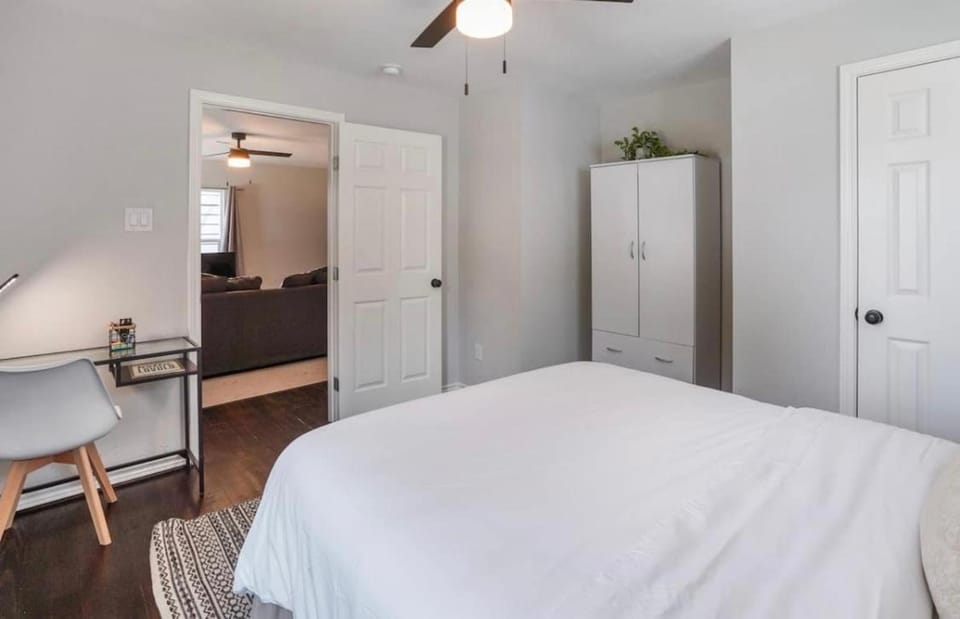 Bed, wardrobe
