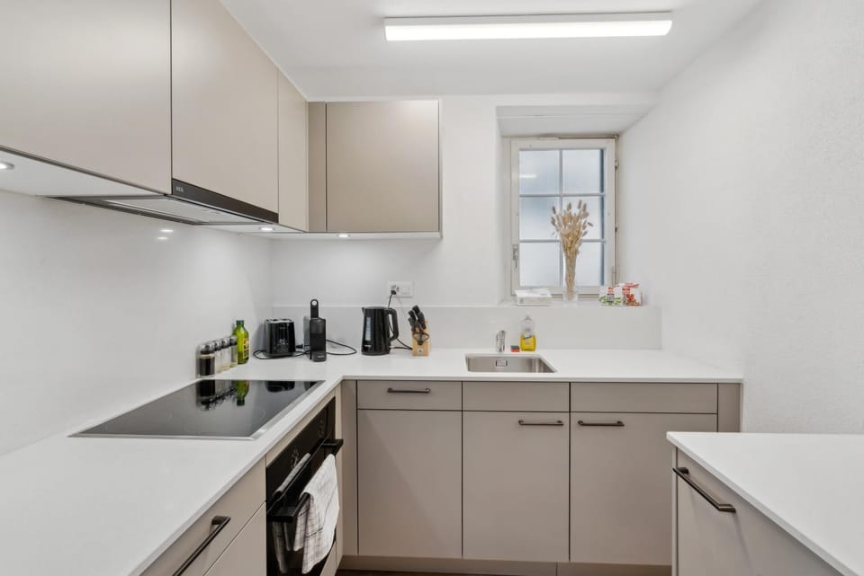 Kitchen or kitchenette, dishwasher, oven, stove