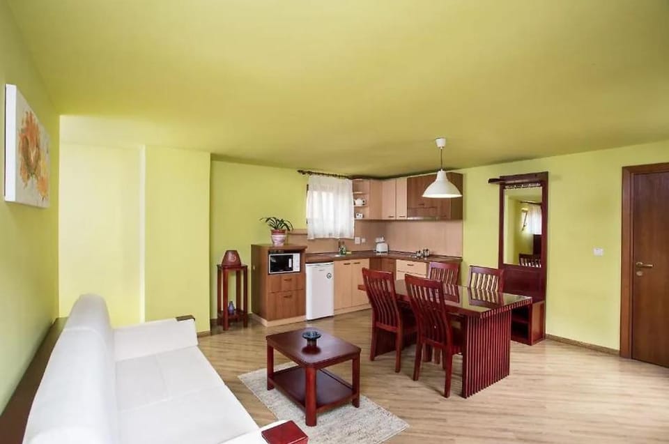 Kitchen or kitchenette, Living room, Seating area, Dining area, minibar, stove