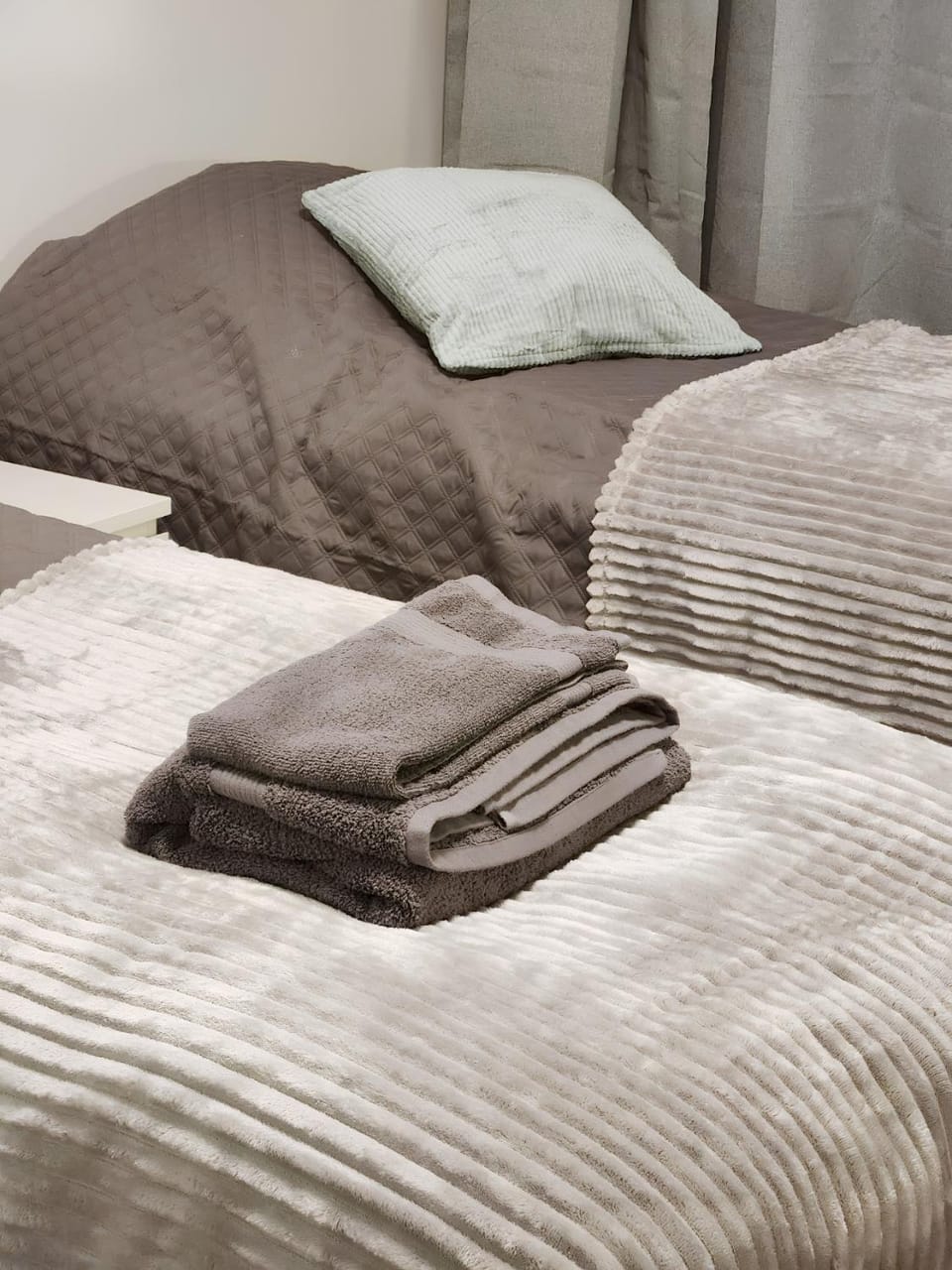 Bed, towels, towels
