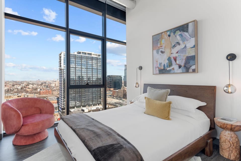 Bed, Bedroom, City view