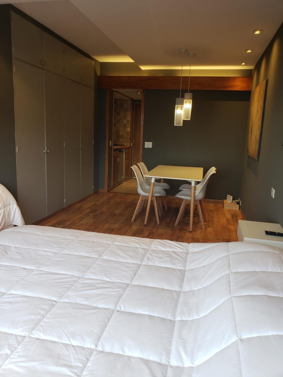 Bed, Seating area, Dining area, Bedroom