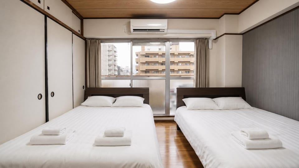 Bed, Photo of the whole room, Bedroom, towels, air conditioner