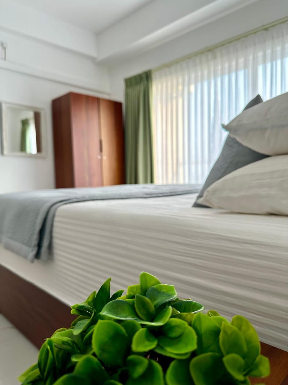Bed, wardrobe