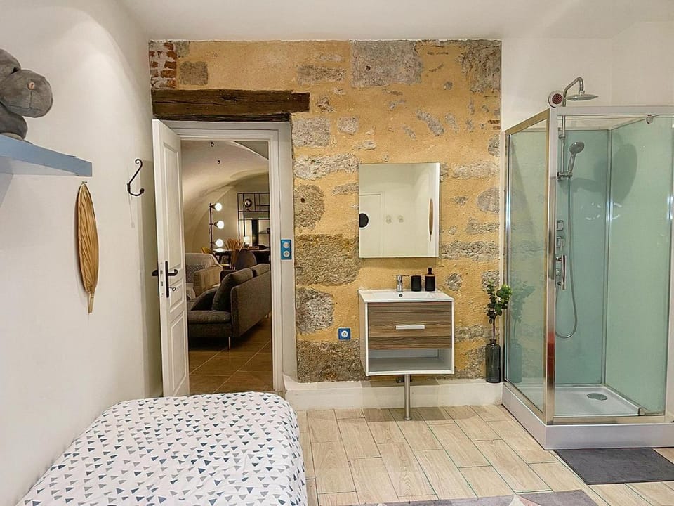 Shower, Bed, Bathroom, Bedroom