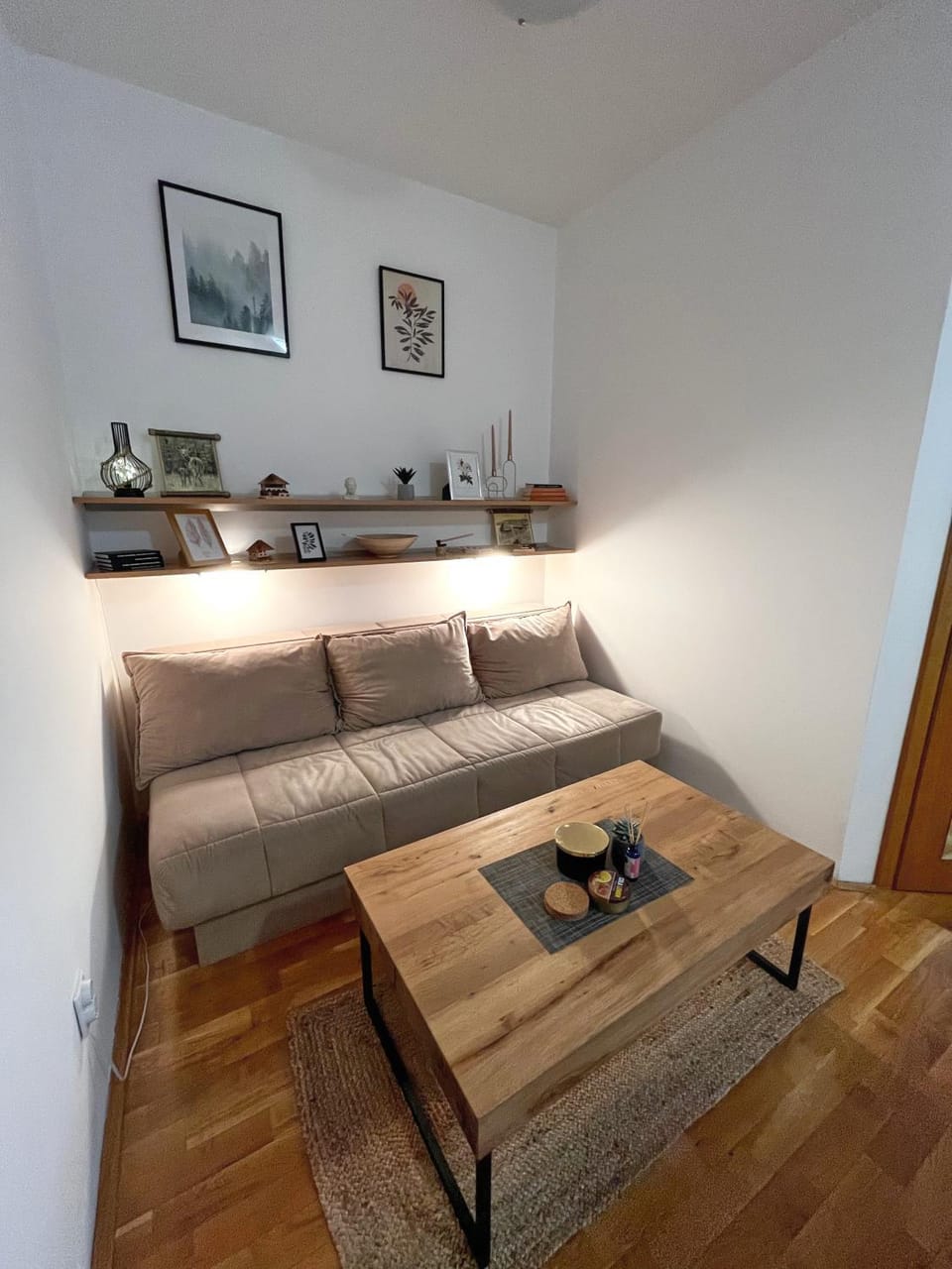 Bed, Living room, Seating area