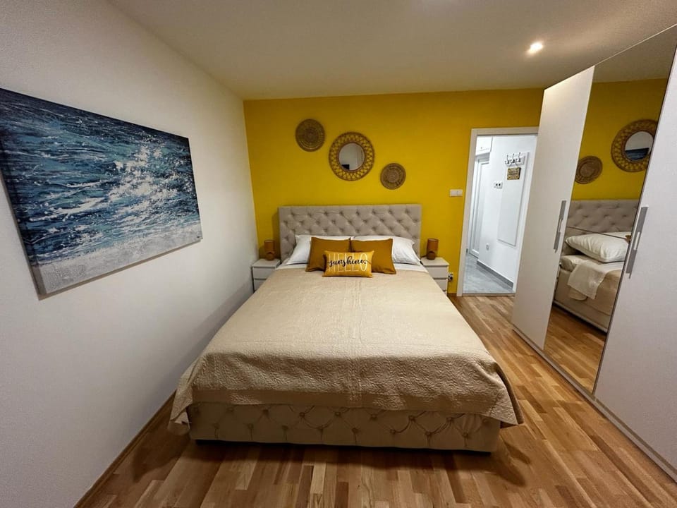 Bed, wardrobe