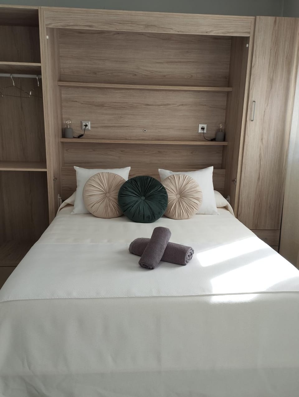 Bed, wardrobe