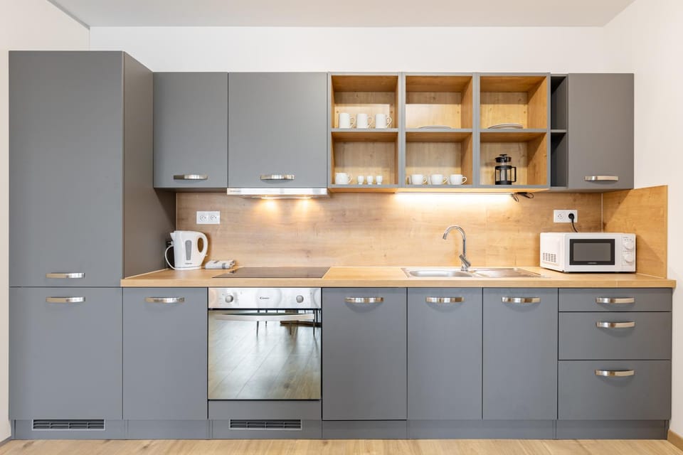 Coffee/tea facilities, Kitchen or kitchenette, oven