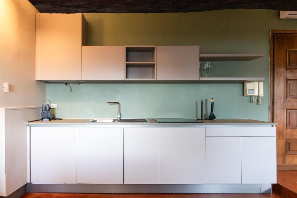 Kitchen or kitchenette, stove