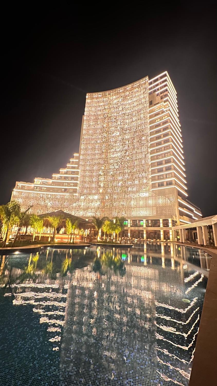 Property building, Night, Pool view, Swimming pool