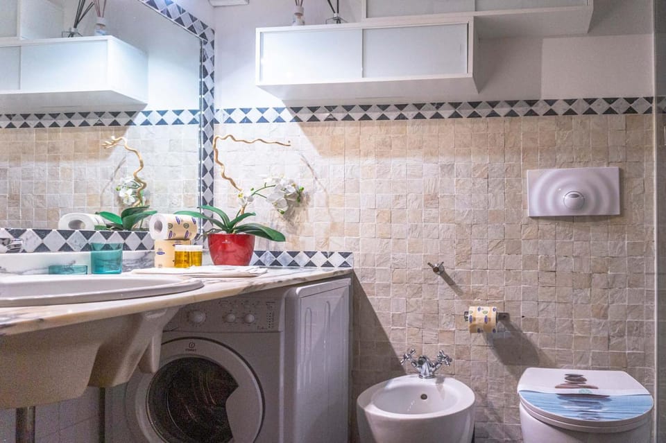 Toilet, Bathroom, towels, washing machine