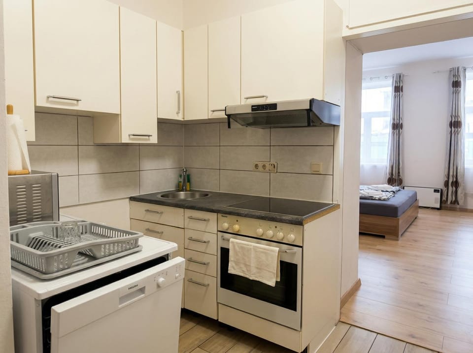 Kitchen or kitchenette, stove