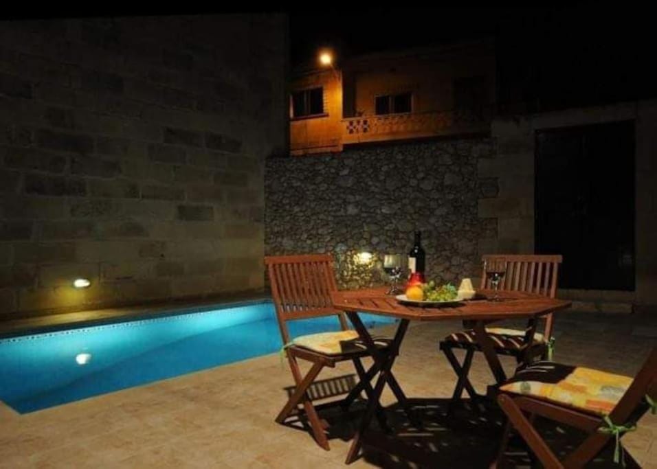 Patio, Night, Swimming pool