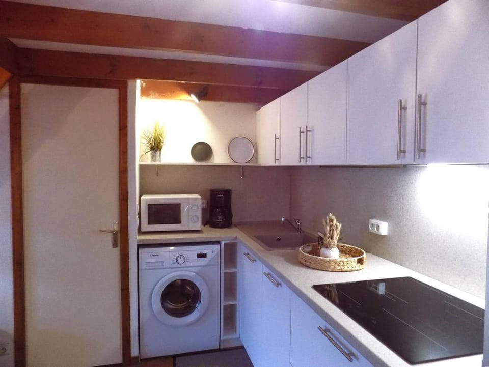 Kitchen or kitchenette, minibar, stove, washing machine