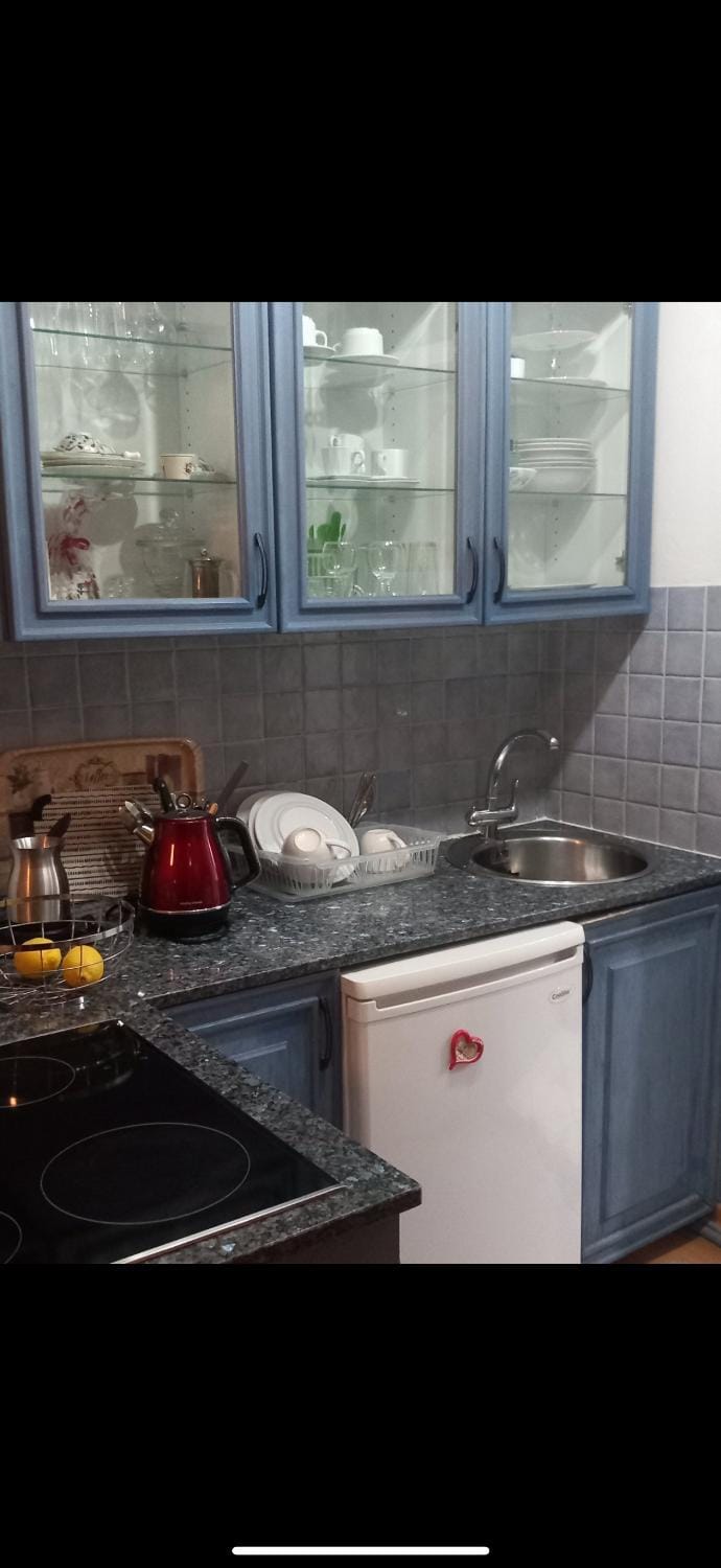 Kitchen or kitchenette, stove