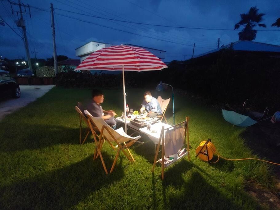 Patio, Night, People, BBQ facilities, Garden, Guests, Garden view
