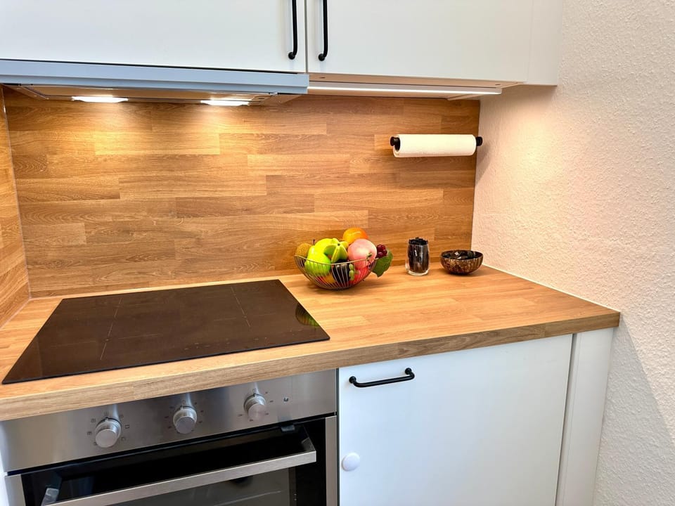 Kitchen or kitchenette, stove