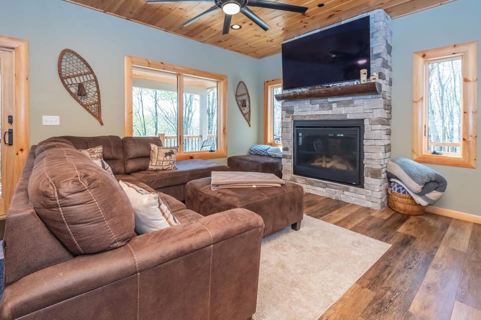TV and multimedia, Living room, Seating area, Garden view, fireplace, furniture