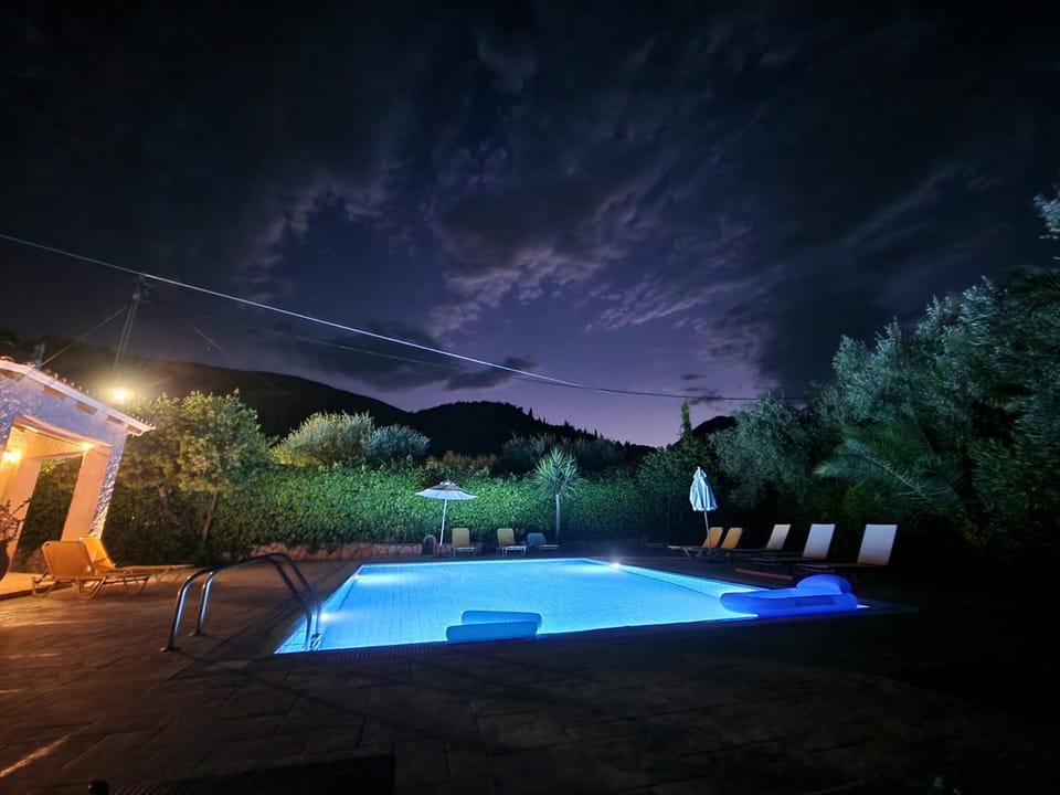 Night, Mountain view, Swimming pool