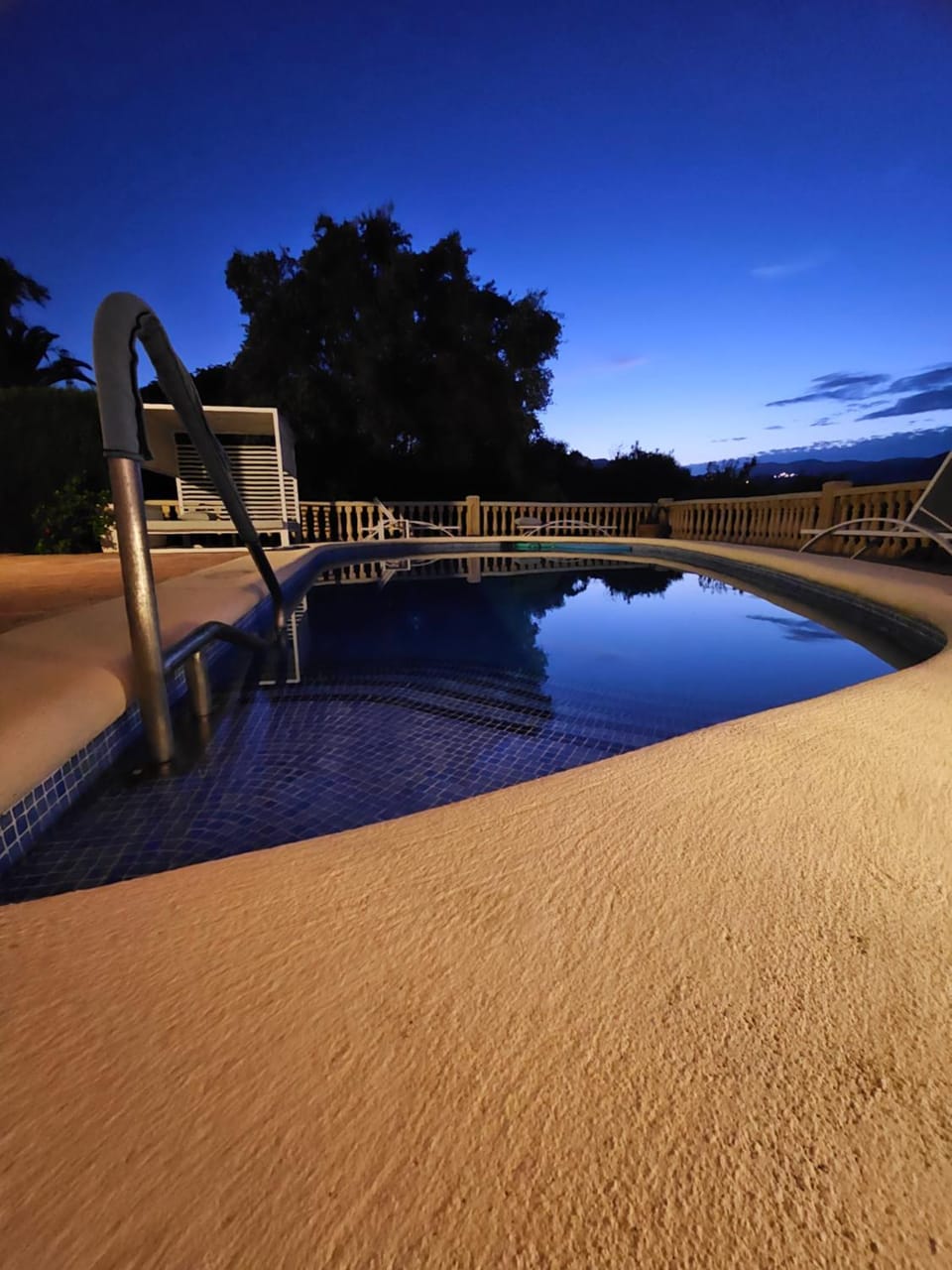Night, Natural landscape, Pool view, Swimming pool, sunbed