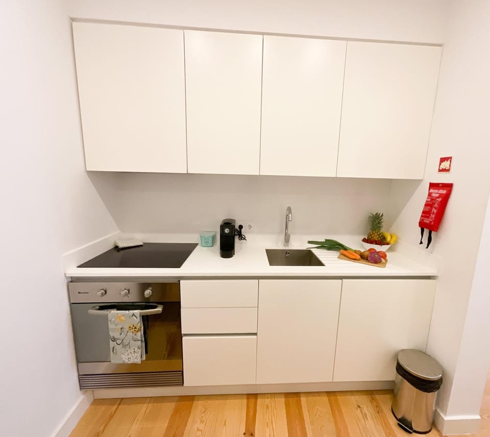 Kitchen or kitchenette, stove