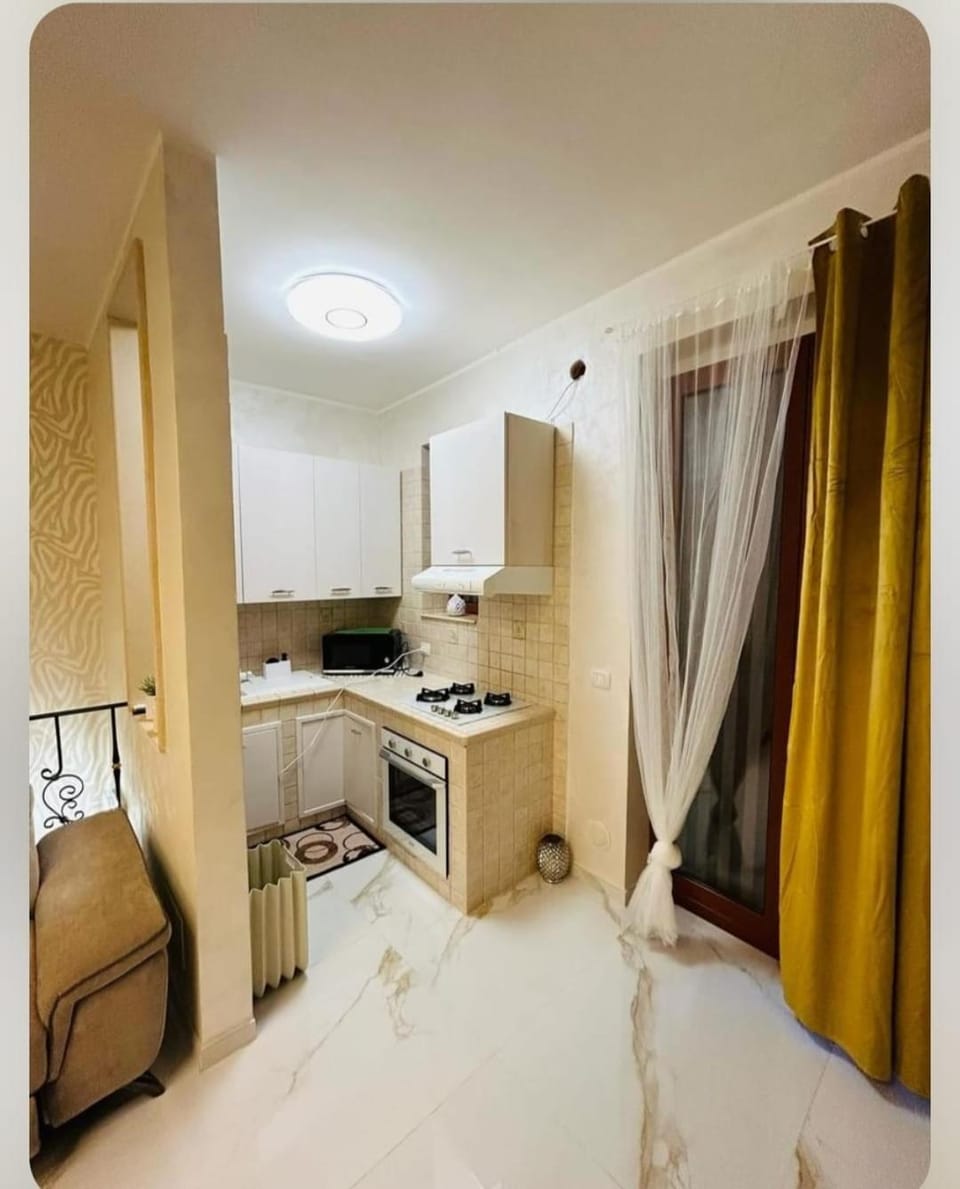 Kitchen or kitchenette, stove