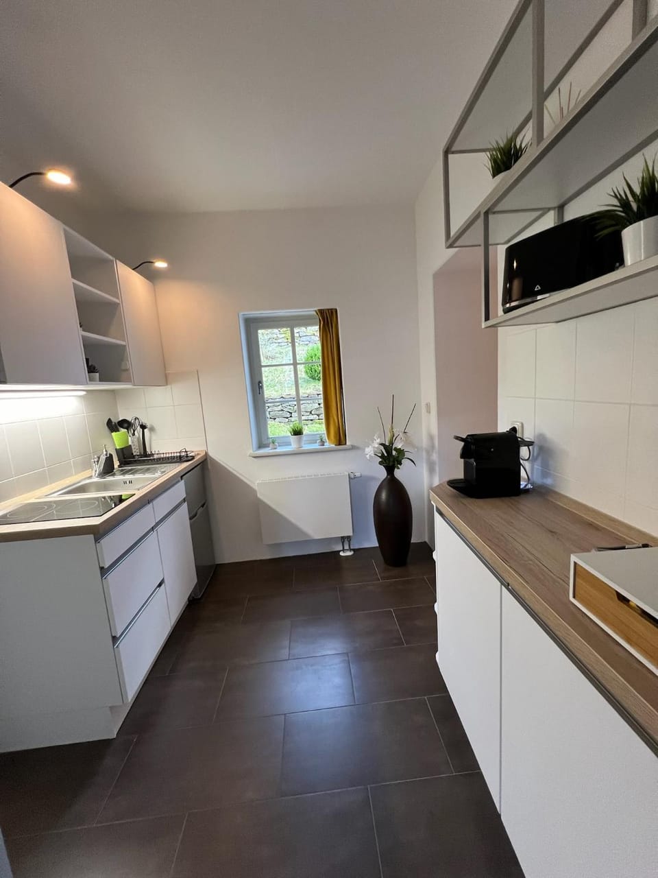 Kitchen or kitchenette, stove, kitchen