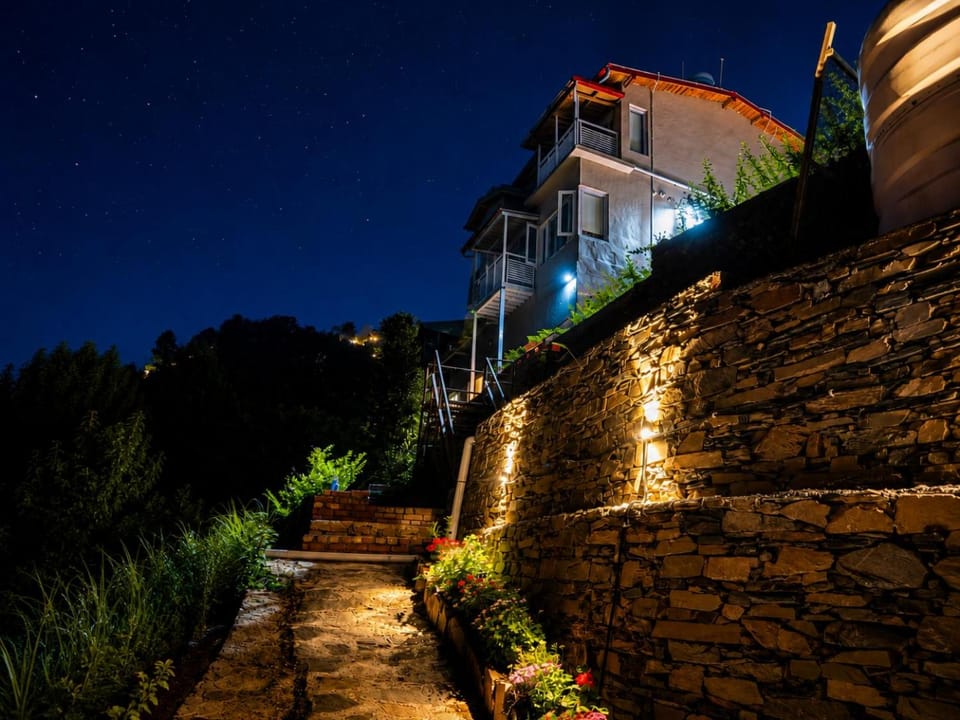 Property building, Night, Garden, Garden view