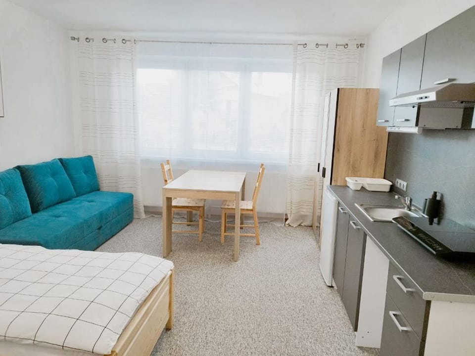 Kitchen or kitchenette, Living room, stove