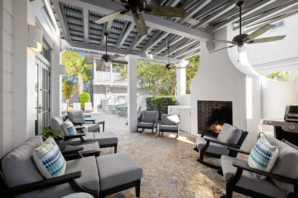 Patio, Seating area, fireplace
