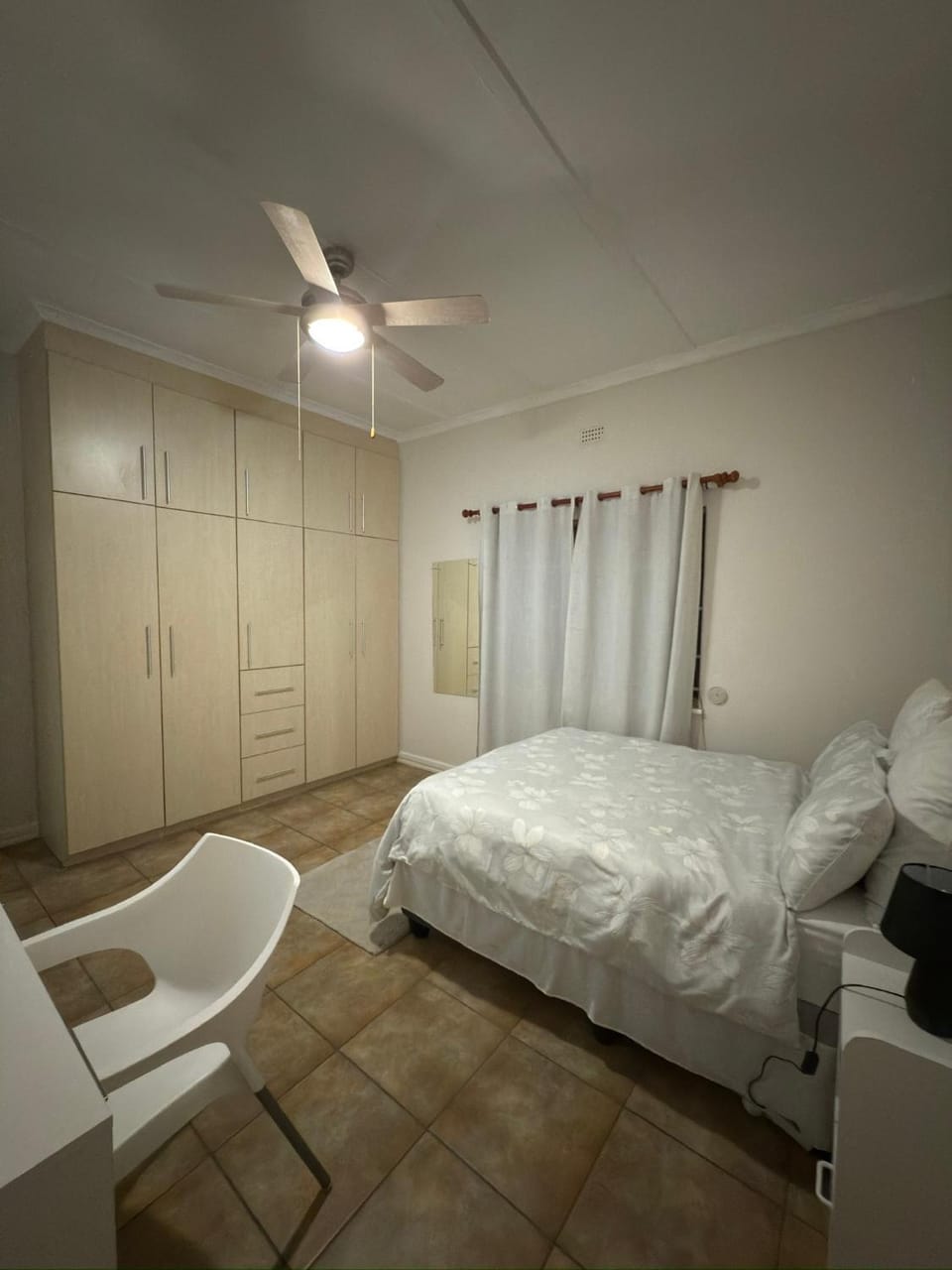 Bed, wardrobe