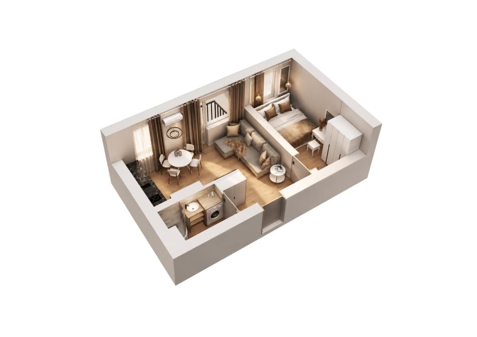 Bathroom, Living room, Bedroom, kitchen