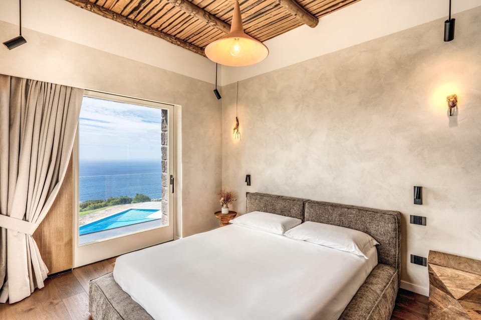 Bed, Natural landscape, Bedroom, Pool view