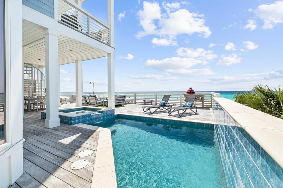 Property building, Patio, Hot Tub, Seating area, Sea view, Swimming pool