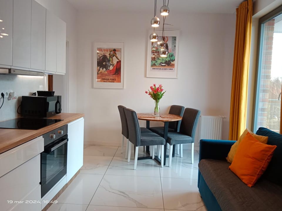 Kitchen or kitchenette, Living room, Seating area, Dining area, stove