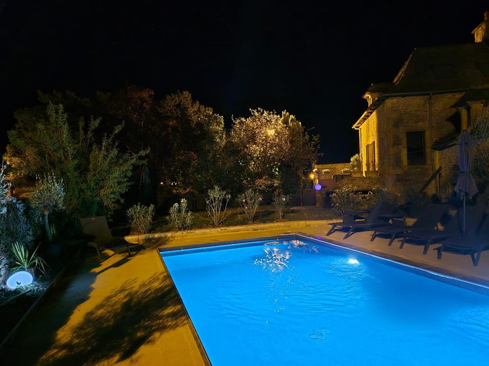 Night, Pool view, Swimming pool